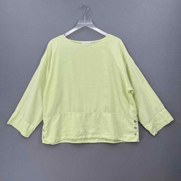 BRYN WALKER Linen Artist Shirt Womens Medium Light Lime Green Boat Neck Resort - Picture 14 of 15